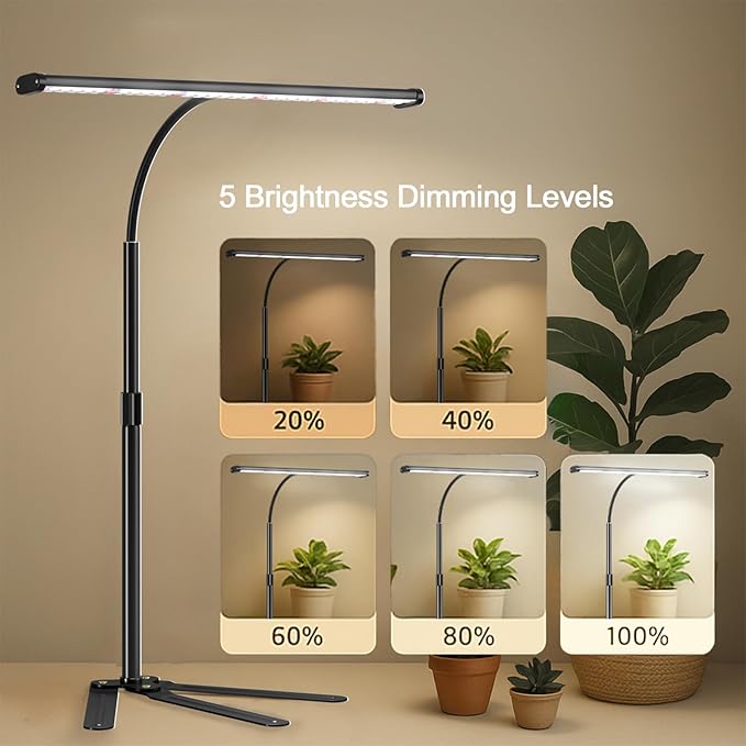 Super-Bright Plant Grow Light, 6000K 108LEDs Full Spectrum Plant Lamp with Timer 4/8/12Hrs & Height Extendable for Home Office Desktop Indoor Plants, 12V 3A High Power Output for Faster Growth