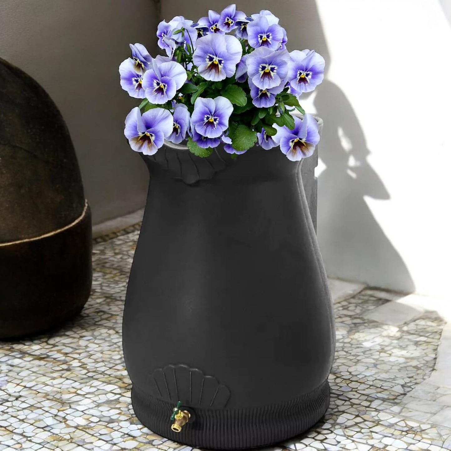 65-Gallon Urn Rain Wizard Decorative Barrel (Black, 1 Pack)