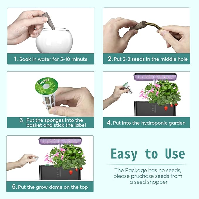 Seed Pods for Hydroponics Growing System - (No Seeds), Hydroponics Supplies with 24 Grow Sponges, 12 Planting pods,2 Set a&b Hydroponic Nutrient Plant Food,28 Stickers,12 Seeding Cover