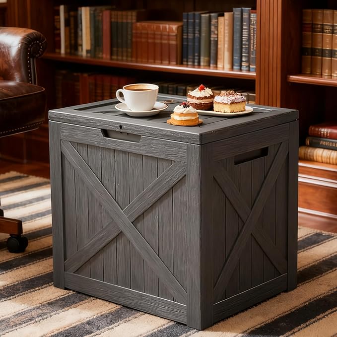 Outdoor Storage Box, Deck Box Waterproof 35 Gallon, Resin Outside Storage, Storage Bin for Package Delivery, Patio Furniture Cushion, Pool Accessories, Weatherproof and UV Resistant, Black