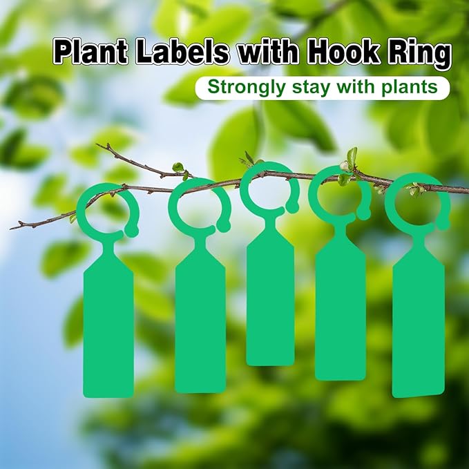 Plant Labels Yuanling 100Pcs Plastic Waterproof Plant Tree Tags Nursery Garden Markers for Indoor Outdoor Gardening Plants Vegetables Flowers Potted (Green Color with 1 Marker Pen)