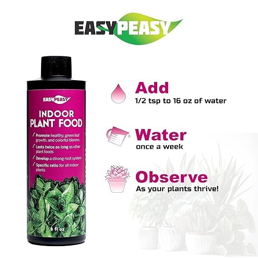 Liquid Indoor Plant Food, All-Purpose Indoor Plant Fertilizer, Liquid Plant Food, Easy Peasy Plants House Plant Fertilizers 4-3-4 Plant Nutrients, House Plant Food | Lasts Same as 8 oz Bottle
