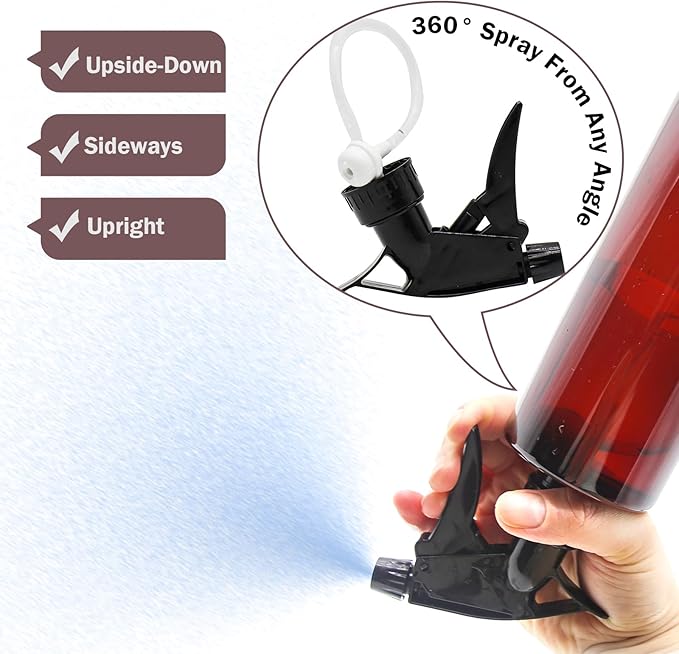 OFFIDIX 360° Water Spray Bottle 2 Pack 16 oz Continuous Plastic Empty Spray Bottles Mister for Hair,Cleaning,Plants,Upside Down,Fine Mist and Stream Setting,Amber