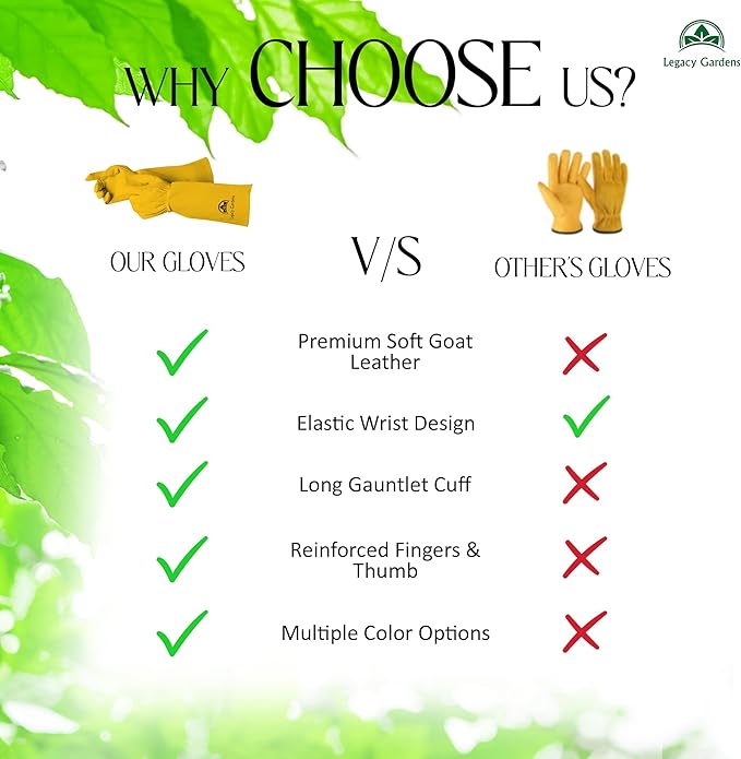 Leather Gardening Gloves for Women & Men, Long Garden Gloves, Cowhide Gauntlet Rose Pruning Thorn Resistant, Forearm Protection, 2XL, Yellow