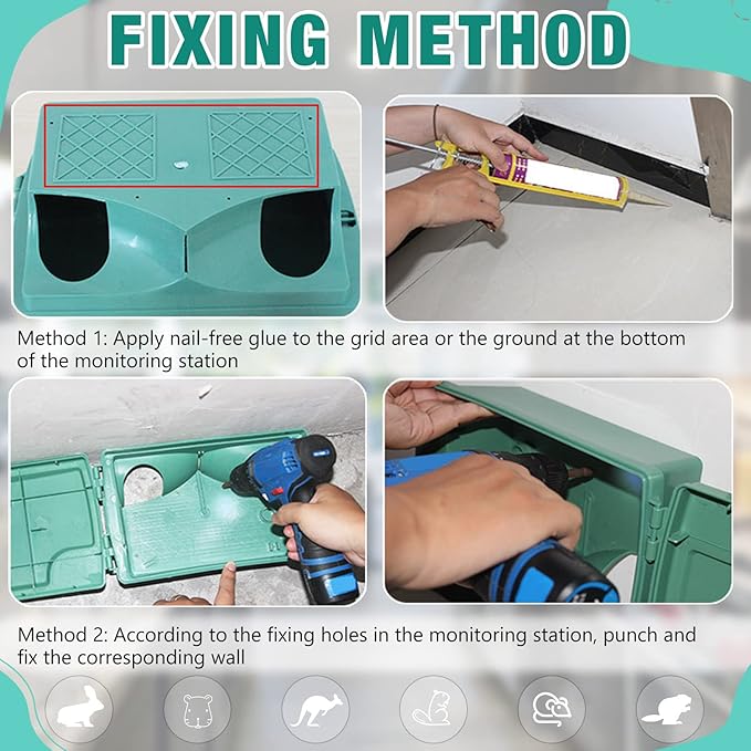 Qualirey 6 Pack Rat Bait Stations with 6 Keys Reusable Heavy Duty for Rodents Outdoor Mouse Poison Holder Large Station Traps for Mice Pests, Bait Not Included(Green)