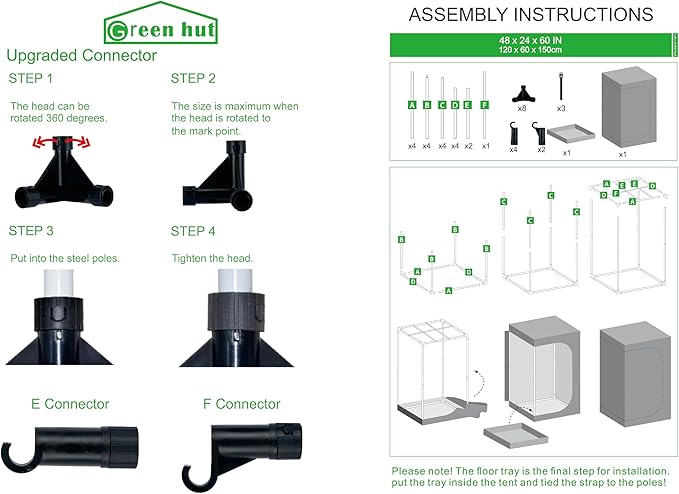 Indoor Grow Tent 48"x24"x60" 600D Mylar Hydroponic for Indoor Plant Tent with Observation Window and Removable Floor Tray 4x2