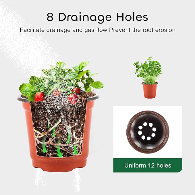 GROWNEER 120 Pcs 4 Inch Nursery Plant Pots for Plants with 15 Labels, Plastic Seed Starter Kit for Indoor & Outdoor Gardening, Seedling Transplant, and Flower Growing Planter