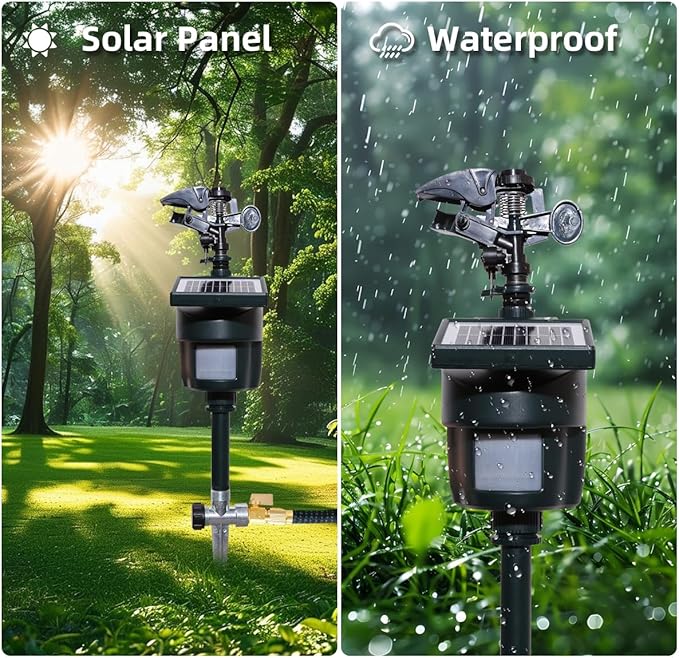 Solar Motion Activated Sprinkler with Day & Night Detection Modes Repellent Detector for Garden Outdoor Waterproof
