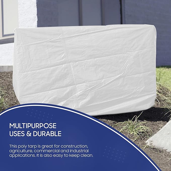 Tarps Now 8x20 Feet Poly Tarp |12 MIL Heavy Duty Waterproof Cover |Rip and Tear Proof Plastic Tarp with Rustproof Aluminum Grommets & Reinforced Edges |Ideal for Roof Repairs, Landscaping-White