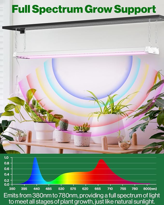 Sunco Grow Lights for Indoor Plants LED, 4FT Grow Light for Greenhouse, 80W, Full Spectrum, Integrated Suspended Fixture, Linkable, Plug in, for Seedlings, Vegetables, Flowers 4 Pack