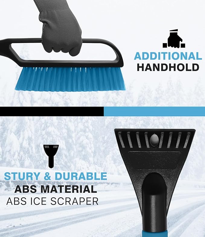 YeewayVeh 35" Snow Brush and Ice Scraper, Extendable Snow Scraper for Car Windshield with Foam Grip & Additional Handhold, 2 in 1 Scratch-Free Ice Scraper and Brush for Car Truck SUV, Blue (Single)