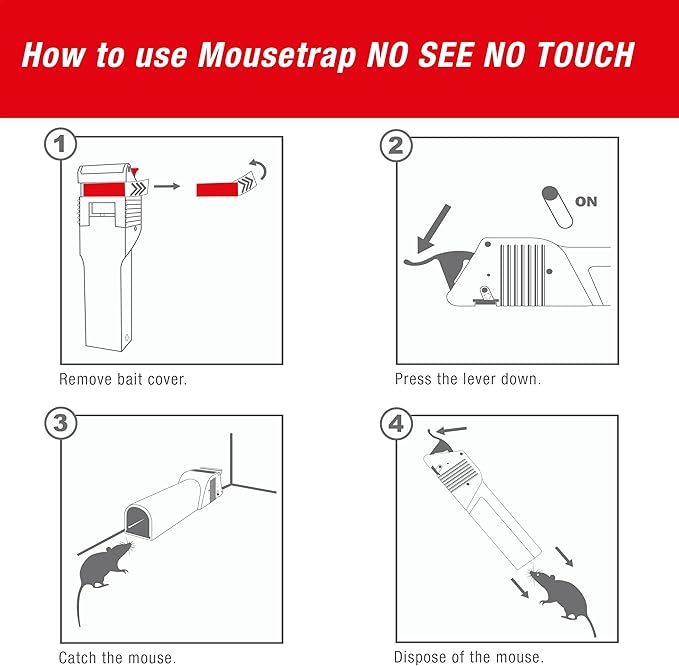SWISSINNO Mouse Trap No See No Touch - Effective, Non-Contact + Non-Visible Catch + Kill with no-Fail catching - Pre-baited with Food Bait - Easy to Use - Reusable