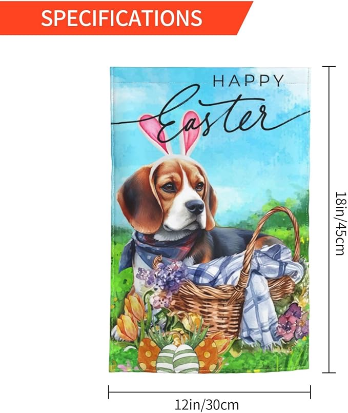 Beagle Dog Flower Happy Easter Bunny Cute Egg Garden Flag Welcome Party Outdoor Outside Decorations Picks Home House Garden Yard Decor 12x18 Inch