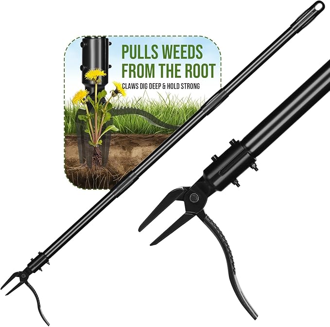 Weed Puller, Stand Up Weed Puller with 4-Claw Steel Head, Long Handle Weed Remover Hand Weeder Tool Remove Root Weeds Without Bending or Kneeling for Lawn and Garden (64 inch)