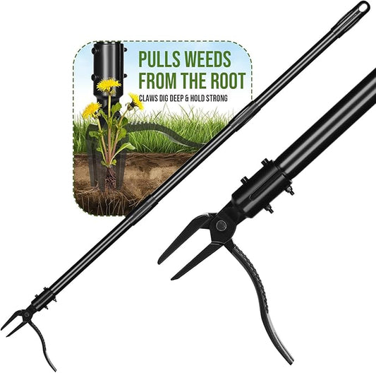 Weed Puller, Stand Up Weed Puller with 4-Claw Steel Head, Long Handle Weed Remover Hand Weeder Tool Remove Root Weeds Without Bending or Kneeling for Lawn and Garden (64 inch)