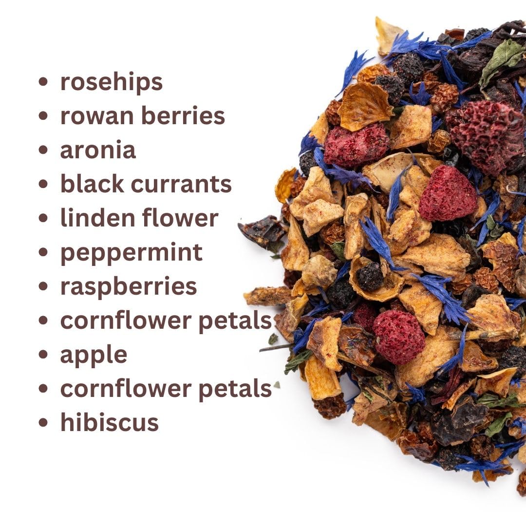 Loose Leaf Tea No Caffeine with Raspberry, Cornflower, Rosehip & Hibiscus (4oz.) – Fruit Tea Summer Herbal Infusion with Wild Berries