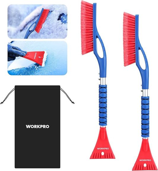 WORKPRO 27" Snow Brush and Ice Scraper for Car Windshield, Car Snow Brush and Ice Scraper with Foam Grip, 2-in-1 Detachable Snow Removal Tool, Storage Bag Included, 2 PC