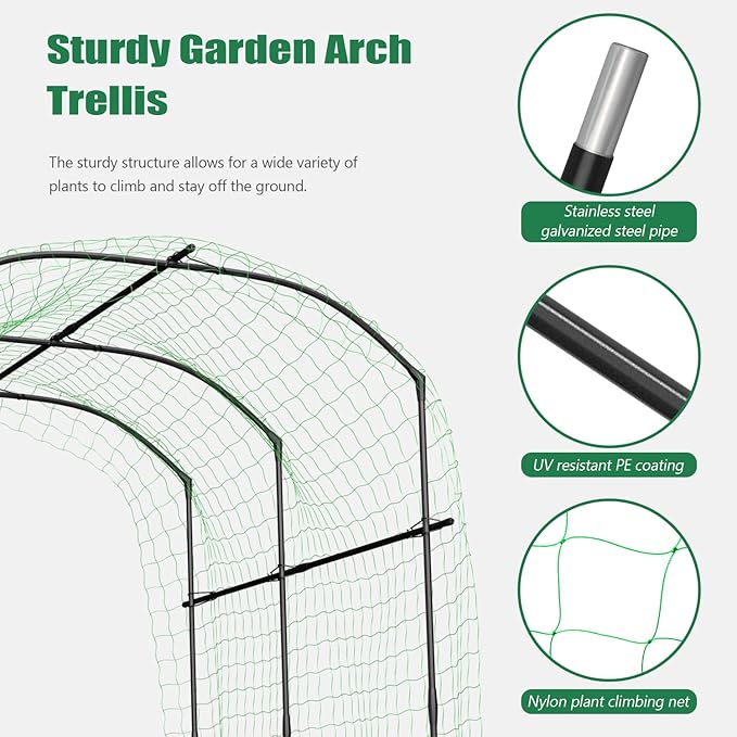 SUNYRISY Garden Arch Trellis, Metal Core Trellis for Climbing Plants Outdoor, 87" x 71" x 75" Tall Archway Tunnel Plant Support for Vine Cucumber Tomato Grape Vegetables Climbing Plants