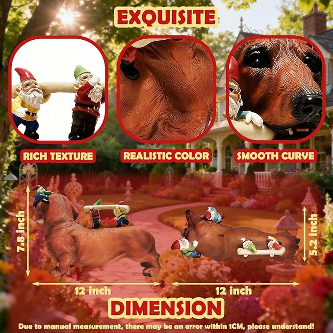 Sunthus Dachshund Garden Gnomes Statues Outdoor Funny Decorations Yard Weiner Decor