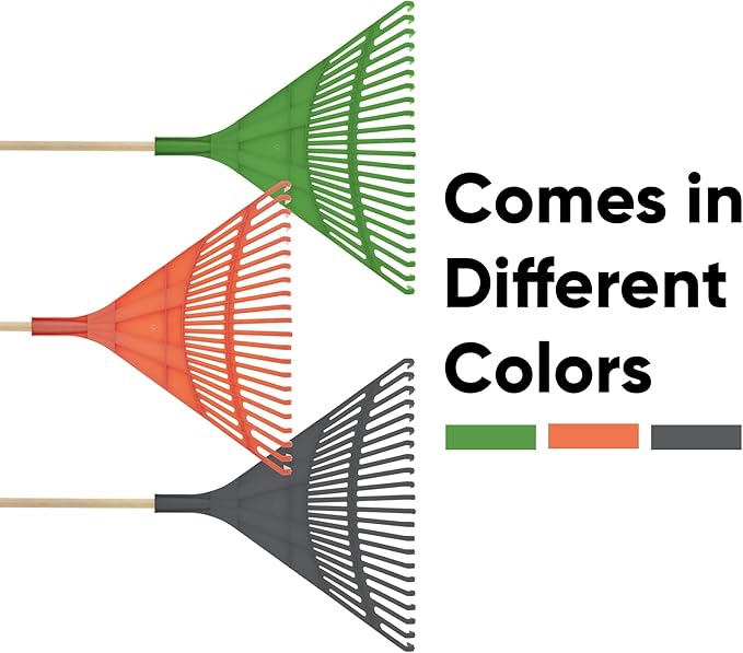 Superio Adult Rake with Hardwood Handle, Durable Plastic Head to Sweep Leaves in Lawn and Tidying Up The Garden, 61" 2-Pack