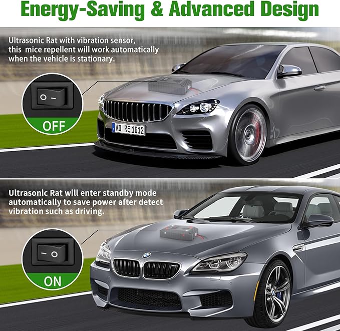 Ultrasonic Mouse Repellent for Car Engines, Animal Repeller Device Portable Mouse Blocker with Strobing Light, Under Hood Animal Repeller Rat Squirrel Deterrent for Outdoor Indoor Car Garage Attic