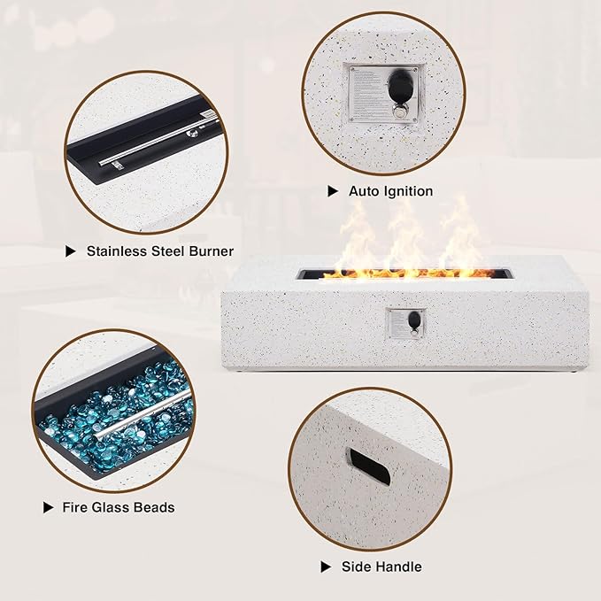 2-Piece Outdoor Propane Fire Pit Table Set – Premium Terrazzo-Like MgO Finish, 56-Inch Gas Fire Table with Tank Table for Patio, Garden & Backyard, Includes Rain Cover & Glass Beads