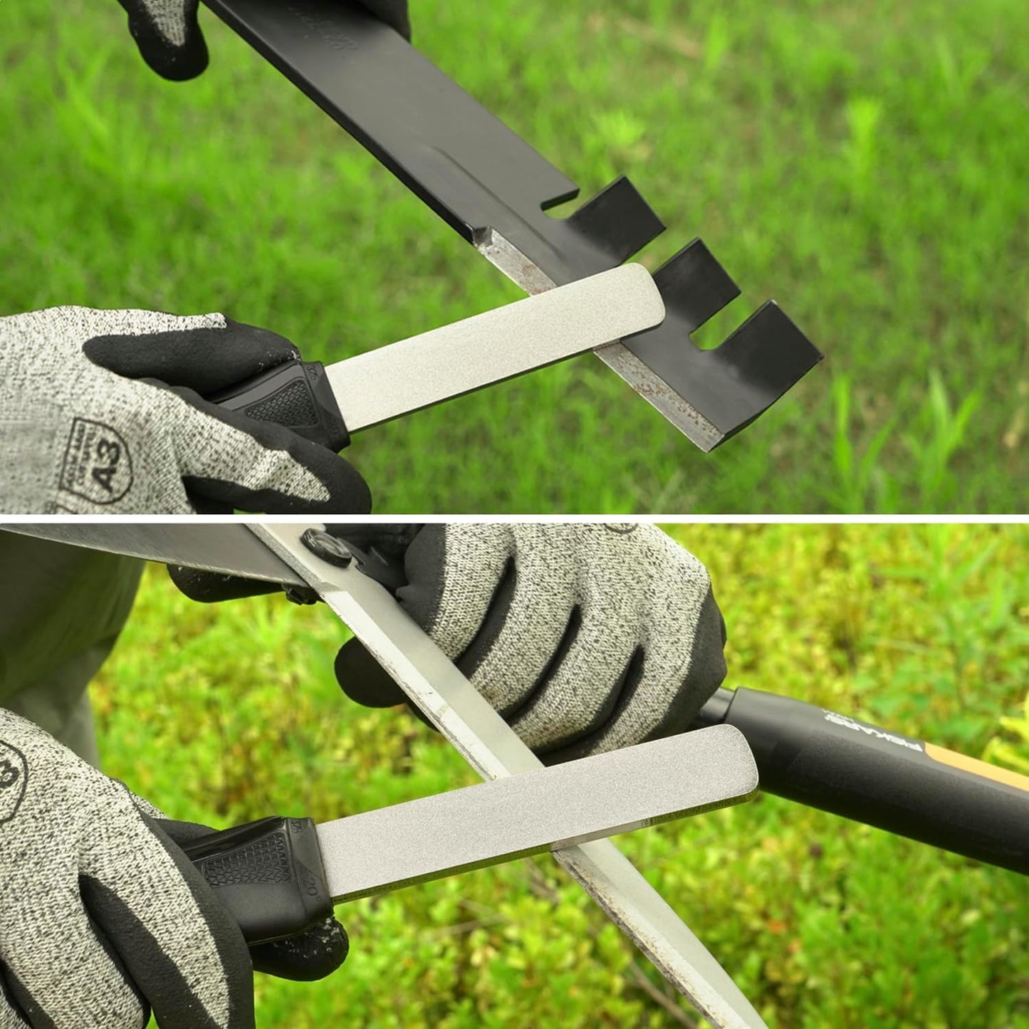 SHARPAL 121N Dual-Grit Diamond Sharpening Stone File Garden Tool Knife Sharpener with Angle Guide Coarse 325 / Extra Fine 1200 Grit for Lawn Mower Blade, Axe, Hatchet, Hedge Shears, Chisels, Drills