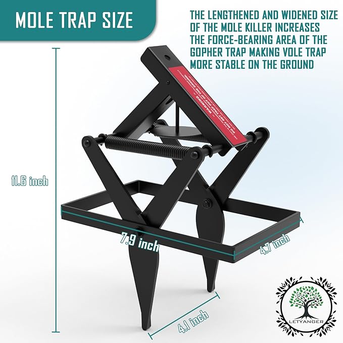 Mole Traps, Black Galvanized Steel Scissor Trap, Reusable Gopher Traps, Mole Killer, Ground Moles Trap for Lawns, 2025 Style (4 Pack)