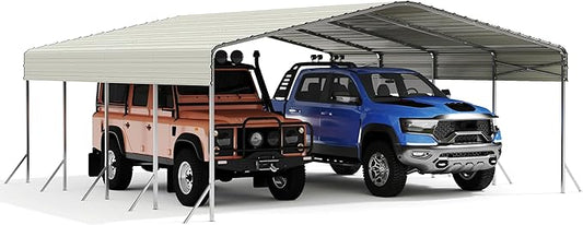 Heavy Duty Metal Carport – Sturdy Structure, All-Weather Protection, Easy Assembly for Cars, Trucks, Boats, Tractors, and Outdoor Storage (White, 20X20 FT)
