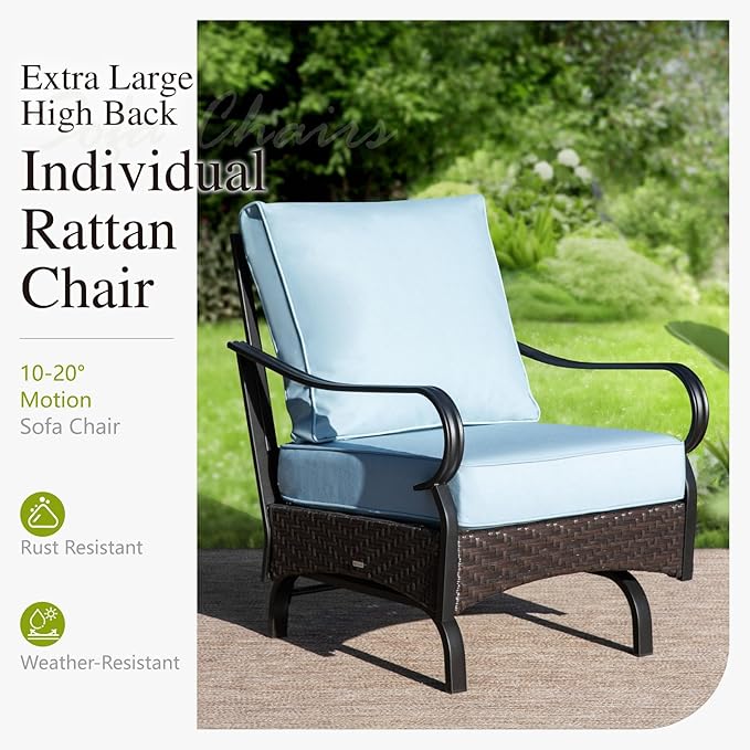 Sophia & William Patio Furniture Set, 4 Piece Metal Outdoor Conversation Set with 3-Seater Outdoor Couch, 2 Sofa Chairs, 1 Coffee Table for Outdoor Seating, Backyard, Porch(Blue)