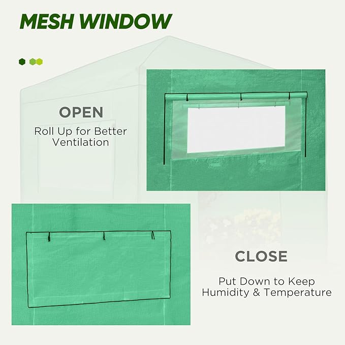 EAGLE PEAK Replacement Cover for 8x8 Portable Walk-in Pop up Greenhouse, Front and Rear Roll-Up Zipper Entry Doors and 2 Large Roll-Up Side Windows (Frame Not Included), Green
