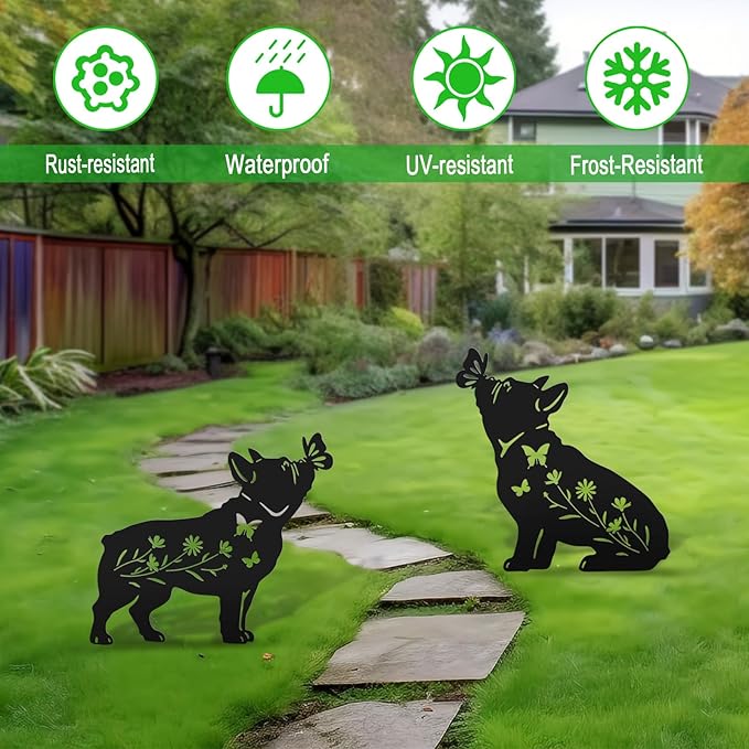French Bulldog Gifts, Set of 2 Metal Dog Garden Statues for Outside,Yard,Lawn,Garden Stakes Decor Outdoor