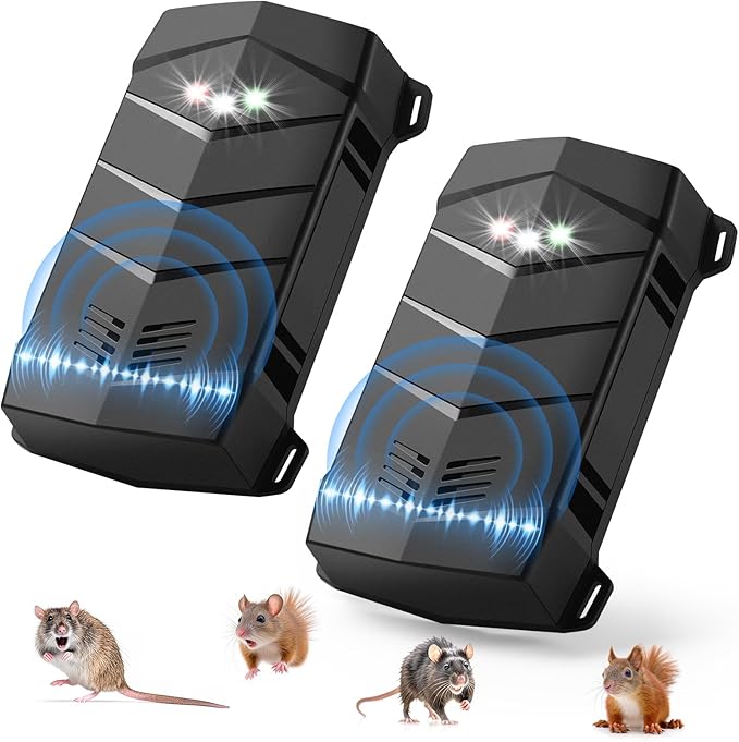 2 Pack Battery Powered Ultrasonic Rodent Repeller for Car Engines – Under Hood Mouse Deterrent for Cars, Garages, Basements, and Warehouses