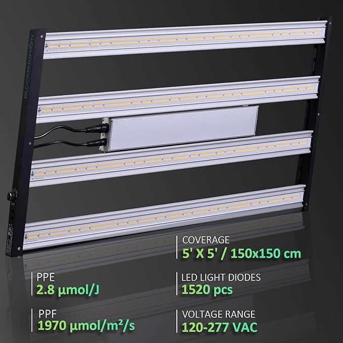 BLOOMINGREEN 480W LED Grow Light for Indoor Plants Full Spectrum,with Samsung LM301B Diodes,Daisy Chain,Dimmable Plant Growing Light for Commercial Growing Farm Greenhouse Grow Tent,Coverage 4X4ft