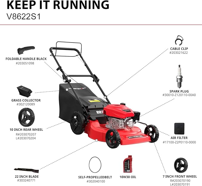 PowerSmart Self Propelled Gas Lawn Mower, 22 in. 170cc OHV Engine 2-in-1 Rear Wheel Drive, High Wheels, 6-Position Height Adjustment