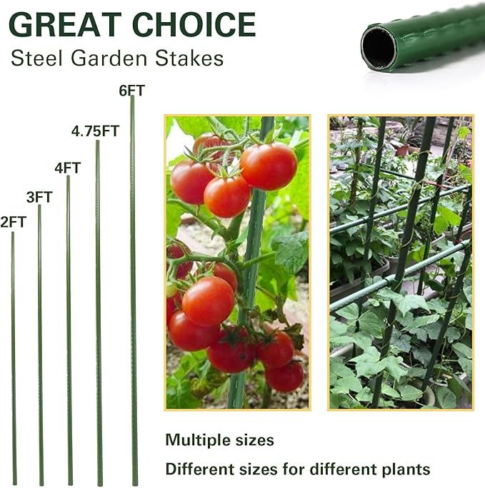 Plant Stakes 24 inch, 2ft Steel Garden Stakes 30 Pack, Sturdy Plant Support for Climbing Plants, Tomatoes, Beans, Cucumbers, Peppers, Flowers, Potted, Strengthen and Stem to Grow Better