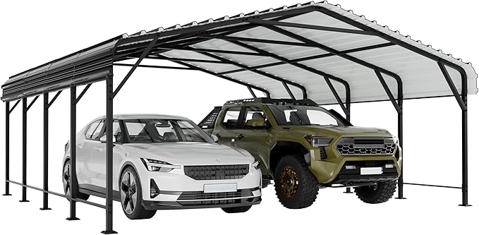 JY QAQA 20 x 20 FT Heavy Duty Metal Carport Canopy with Galvanized Steel Roof, Outdoor Car Tent Metal Garage Shelter for Car, SUV, Trucks and Boats