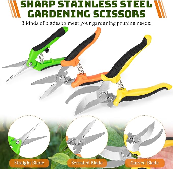 3 Pack Professional Pruning Shears, Stainless Steel Garden Scissors with Rust-Resistant Blades, Ergonomic Handles for Gardening, Bonsai,Plant Care & Rose Trimming By GLVSAE