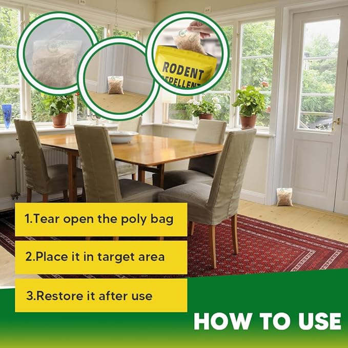 Rodent Repellent, Mice Repellent, Peppermint Rat Repellent, Keep Rodents Out of House/Cars/Rvs/Garages, Natural Mouse Repellents, Indoor & Outdoor 3 Months Protection, 8P