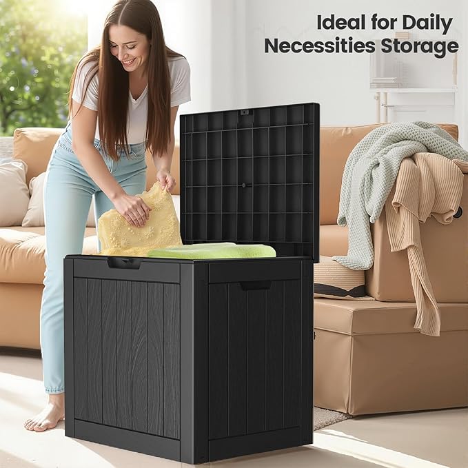 31 Gallon Outdoor Storage Box - Waterproof Resin Deck Box for Indoor & Outdoor Use, Lockable & UV Resistant Storage Bin for Package Delivery, Patio Cushions, Gardening Tools - Black
