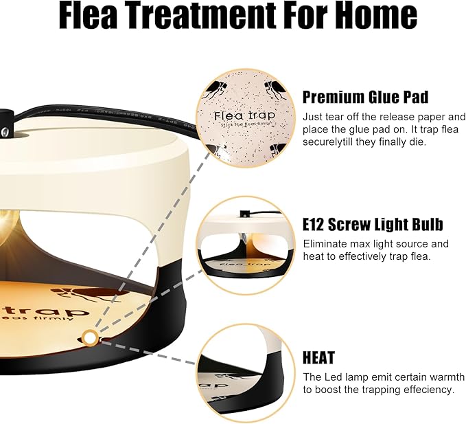 Flea Traps for Inside Your Home 2 Packs, 2024 Sticky Bed Bug, Flea Trap Indoor Pest Control Trapper Insect Killer with Light