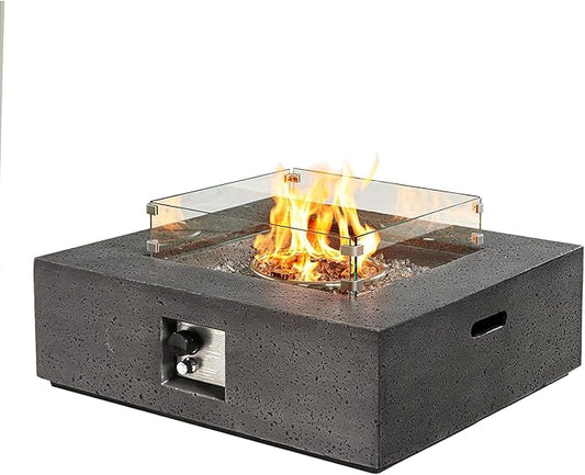 SUNBURY Outdoor Propane Burning Fire Pit, 35 inch Square Patio Fire Table 50,000 BTU Fire Pit for Outside with Waterproof Cover, Light Gray