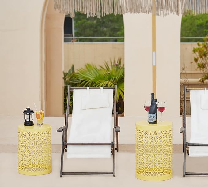 HFHOME Set of 3 Metal Side End Tables Nightstand, Nesting Round Coffee Table for Indoor Outdoor, Heavy Duty Metal Plant Stand Living Room Garden Stool - Yellow