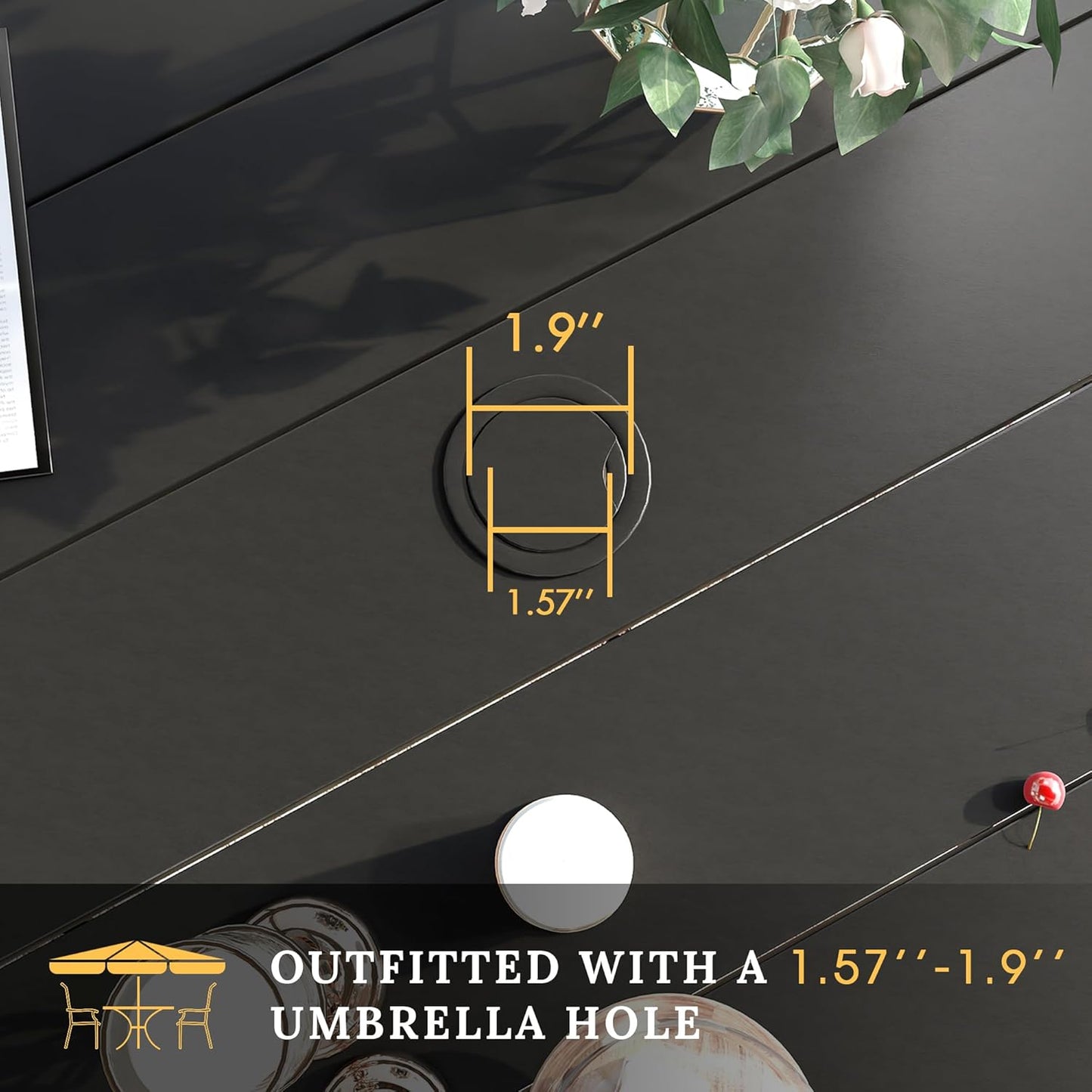 VICLLAX Patio Dining Set for 8, Outdoor Furniture Set Includes 53" Round Patio Table and 8 Patio Sling Chairs, Black Tabletop and Red Fabric