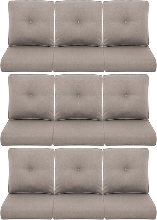 9-Piece Outdoor Patio Cushion Set - Fade & Water Resistant with Removable Olefin Cover, 22x24x4 Inch Memory Foam Cushions for Wicker Sectional Sofa – Grey/Buckle