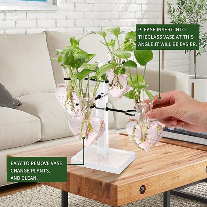 Plants Propagation Stations Plant Terrarium Kit Gift for Women Birthday Glass Planters for Indoor Plants Home Office Decor Acrylic Plant Accessories - 4 Love Hear Vase