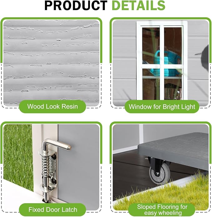 6x3 Shed Resin Outdoor Storage with Floor Included, Waterproof Lockable Small Plastic Garden Tool Shed Cabinet