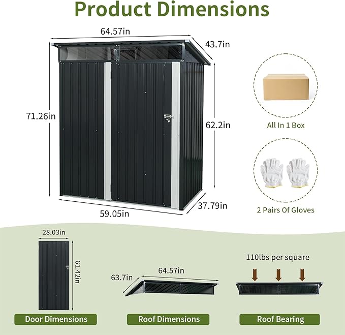 5x3 FT Black Outdoor Metal Storage Shedfor Tools, Lawnmower, Bikes & Outdoor Gear, Lockable, Waterproof & UV-Resistant Heavy-Duty Steel 3x5 Shed for Backyard, Patio & Lawn, Easy Assembly