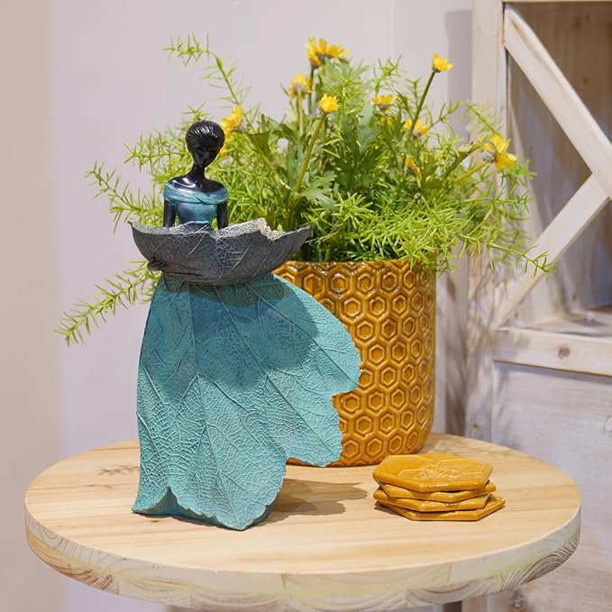 DiliComing Fairy Garden Statue Bird Feeder - 12 Inch Fairy Statue for Home Decoration, Resin Outdoor Statues for Garden Decoration, Best Bird Feeder Garden Gift for Women (Green)