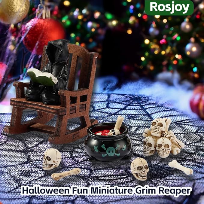 Halloween Decor Miniature Grim Reaper Desk Figurine,Gothic Horror Resin Grim Reaper,for Bookshelf Decor,Desk Trinkets,Collectible,Party Gifts